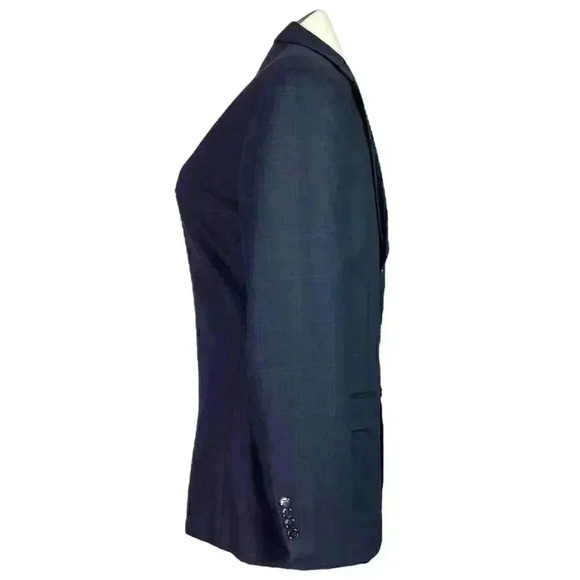 Stafford Men 40L Long Plaid Wool 3 Button Sport Coat Blazer Jacket Gray Blue - Picture 4 of 10